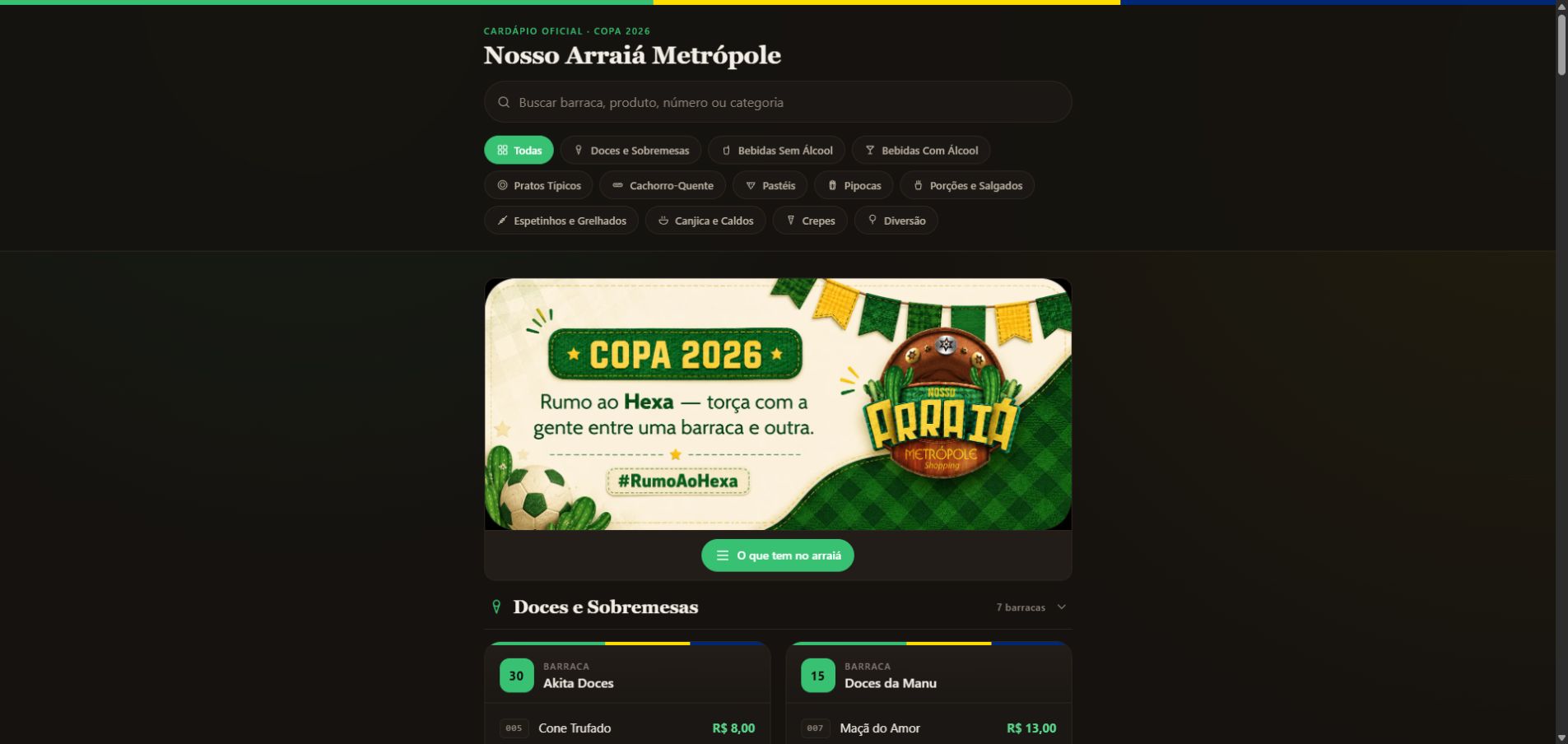 Tela inicial do projeto Arraiá Metrópole