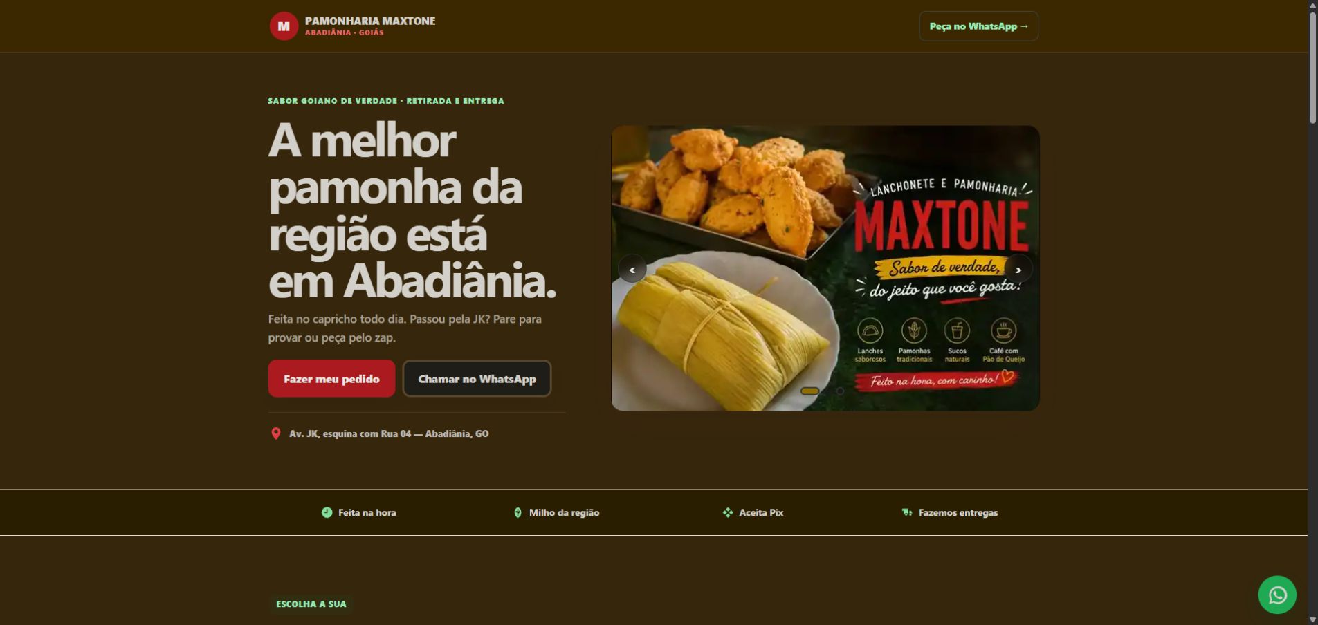 Tela inicial do projeto Pamonharia Maxtone