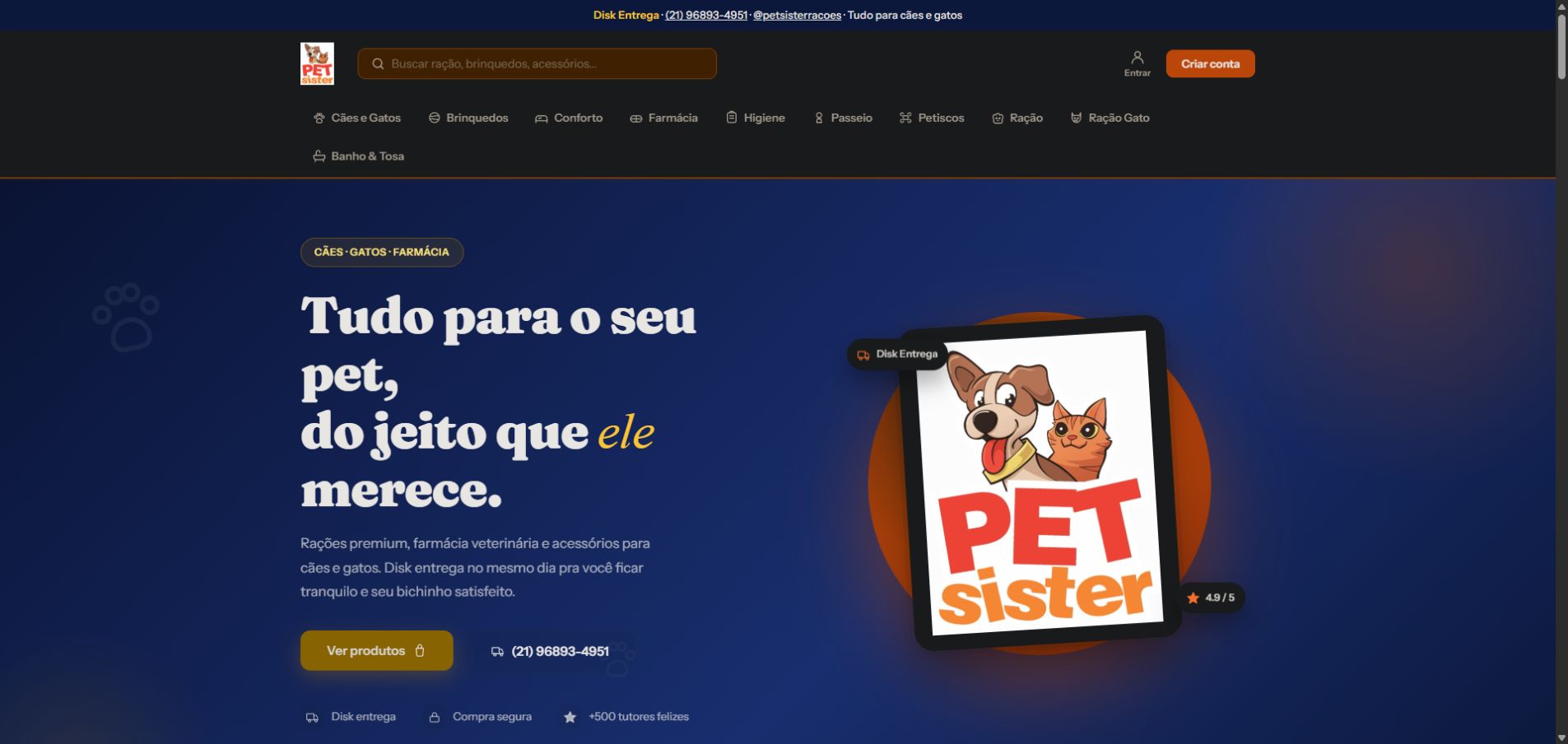 Tela inicial do projeto Pet Sister